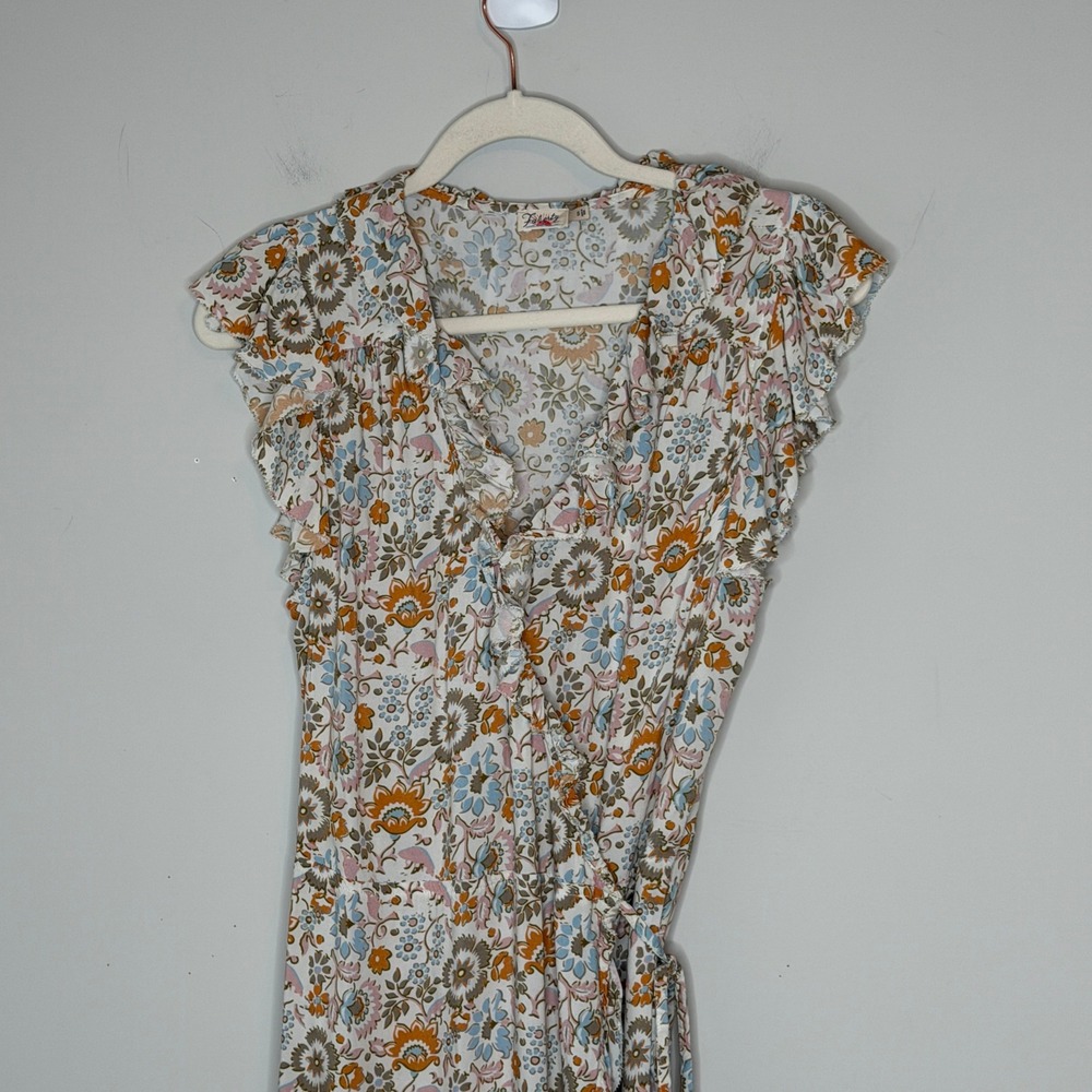 Faherty Floral Print Ruffle Sleeve Carmen Wrap Midi Dress Size Small Cottagecore - Picture 6 of 15